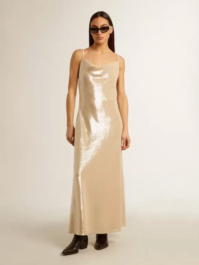 Rochie de dormit cu paiete de culoarea pergamentului