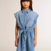 Rochie din denim pentru fete, cu nod în față și broderie