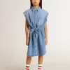 Rochie din denim pentru fete, cu nod în față și broderie