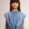 Rochie din denim pentru fete, cu nod în față și broderie