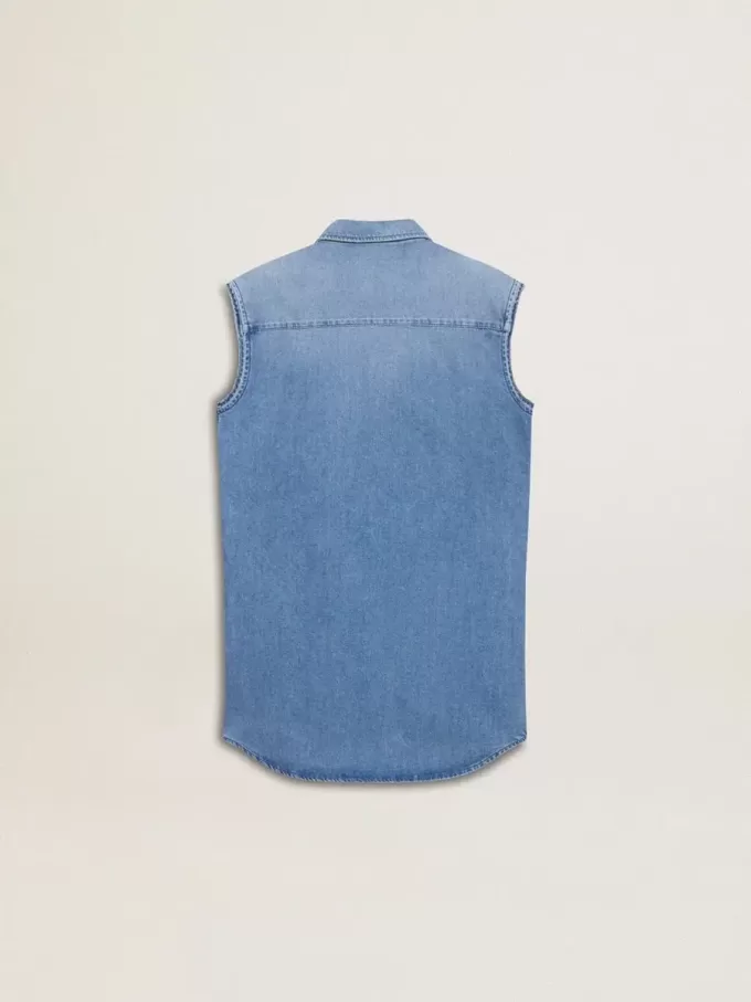 Rochie din denim pentru fete, cu nod în față și broderie