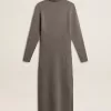 Rochie din lână cu nervuri, de culoare gri melanj, cu guler înalt Rochie din lână cu nervuri, de culoare gri melanj, cu guler înalt