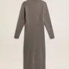 Rochie din lână cu nervuri, de culoare gri melanj, cu guler înalt Rochie din lână cu nervuri, de culoare gri melanj, cu guler înalt