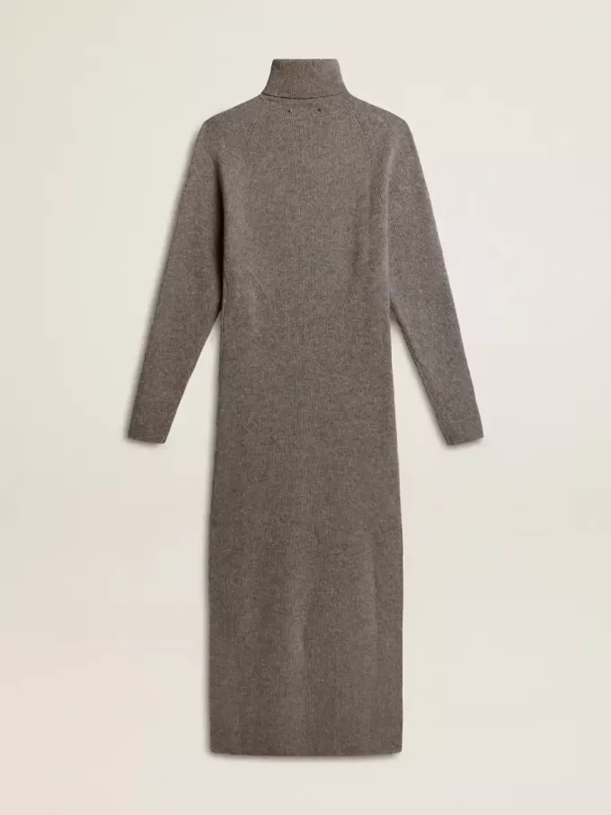 Rochie din lână cu nervuri, de culoare gri melanj, cu guler înalt Rochie din lână cu nervuri, de culoare gri melanj, cu guler înalt