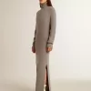 Rochie din lână cu nervuri, de culoare gri melanj, cu guler înalt Rochie din lână cu nervuri, de culoare gri melanj, cu guler înalt