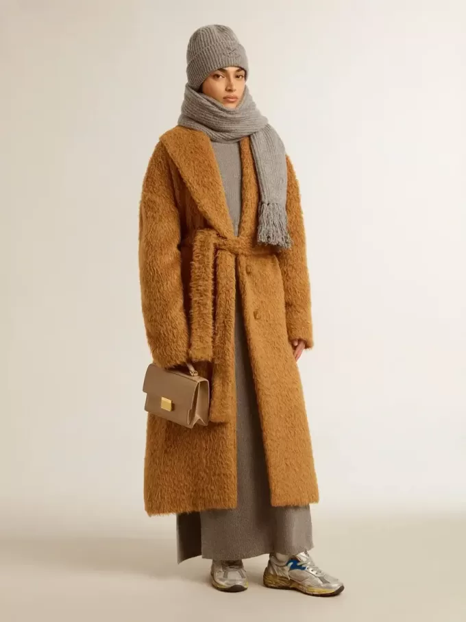 Rochie din lână cu nervuri, de culoare gri melanj, cu guler înalt Rochie din lână cu nervuri, de culoare gri melanj, cu guler înalt