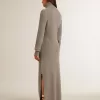 Rochie din lână cu nervuri, de culoare gri melanj, cu guler înalt Rochie din lână cu nervuri, de culoare gri melanj, cu guler înalt