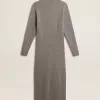 Rochie din lână cu nervuri, de culoare gri melanj, cu guler înalt Rochie din lână cu nervuri, de culoare gri melanj, cu guler înalt