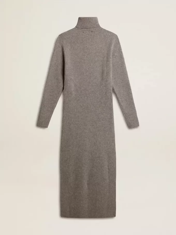 Rochie din lână cu nervuri, de culoare gri melanj, cu guler înalt Rochie din lână cu nervuri, de culoare gri melanj, cu guler înalt