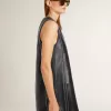 Rochie din piele nappa neagră pentru femei, cu ținte