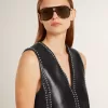 Rochie din piele nappa neagră pentru femei, cu ținte