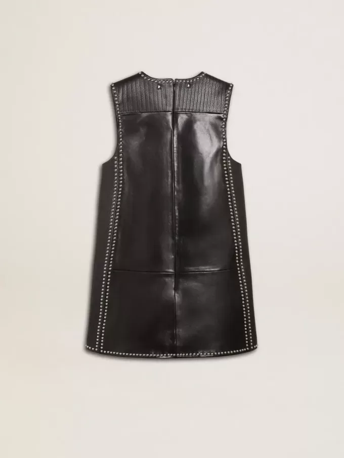 Rochie din piele nappa neagră pentru femei, cu ținte