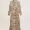 Rochie midi din amestec de mătase pentru femei, cu imprimeu floral Rochie midi din amestec de mătase pentru femei, cu imprimeu floral