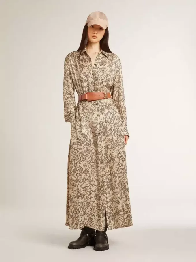 Rochie midi din amestec de mătase pentru femei, cu imprimeu floral Rochie midi din amestec de mătase pentru femei, cu imprimeu floral