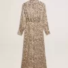 Rochie midi din amestec de mătase pentru femei, cu imprimeu floral Rochie midi din amestec de mătase pentru femei, cu imprimeu floral
