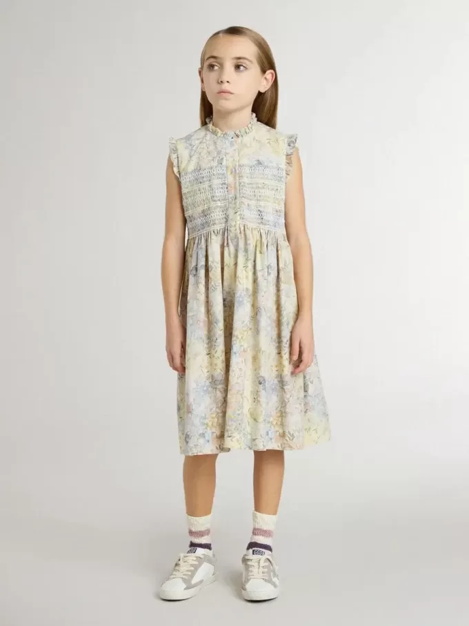 Rochie midi din bumbac pentru fete, cu imprimeu floral multicolor