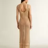 Rochie midi fără mâneci pentru femei, din croșetat bej, cu franjuri Rochie midi fără mâneci pentru femei, din croșetat bej, cu franjuri