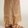 Rochie midi fără mâneci pentru femei, din croșetat bej, cu franjuri Rochie midi fără mâneci pentru femei, din croșetat bej, cu franjuri