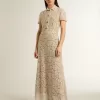 Rochie midi pentru femei din dantelă transparentă de culoare crem Rochie midi pentru femei din dantelă transparentă de culoare crem