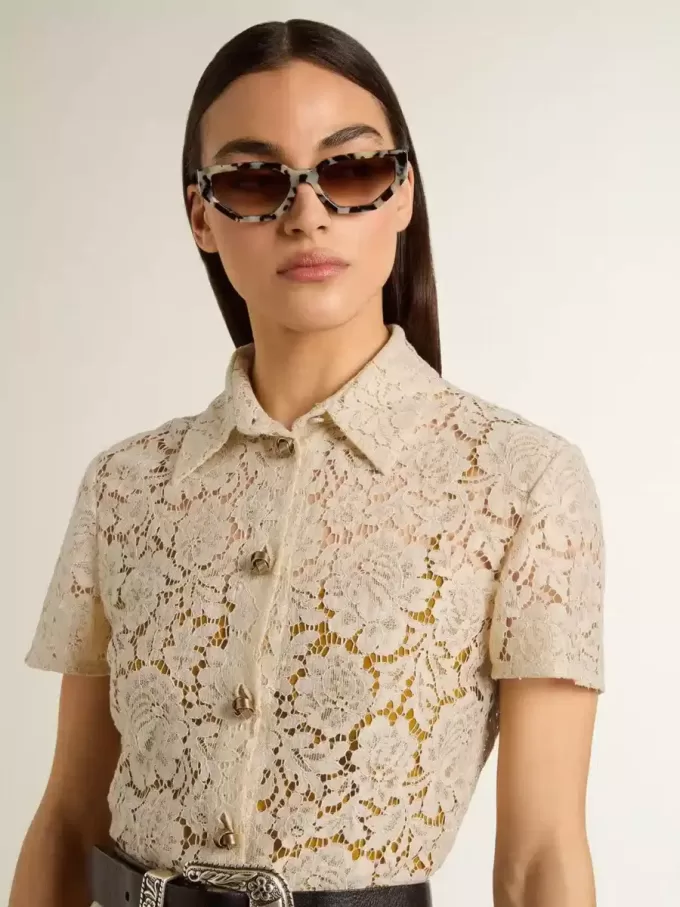 Rochie midi pentru femei din dantelă transparentă de culoare crem Rochie midi pentru femei din dantelă transparentă de culoare crem