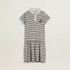 Rochie midi pentru fete din bumbac cu dungi și broderii