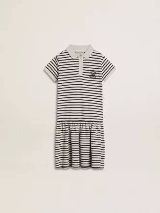 Rochie midi pentru fete din bumbac cu dungi și broderii