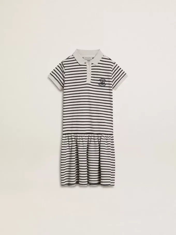 Rochie midi pentru fete din bumbac cu dungi și broderii