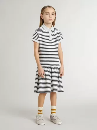 Rochie midi pentru fete din bumbac cu dungi și broderii