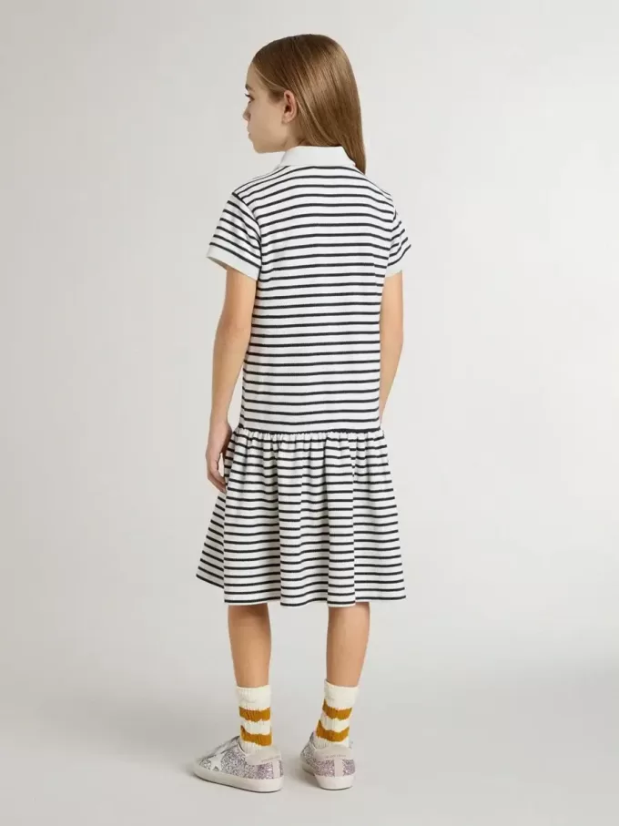 Rochie midi pentru fete din bumbac cu dungi și broderii