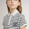 Rochie midi pentru fete din bumbac cu dungi și broderii