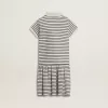 Rochie midi pentru fete din bumbac cu dungi și broderii