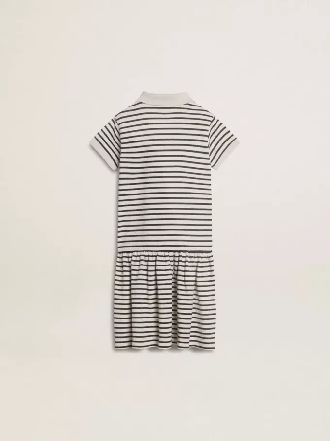 Rochie midi pentru fete din bumbac cu dungi și broderii