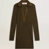Rochie mini din lână verde militar cu detalii din piele Rochie mini din lână verde militar cu detalii din piele