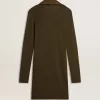 Rochie mini din lână verde militar cu detalii din piele Rochie mini din lână verde militar cu detalii din piele
