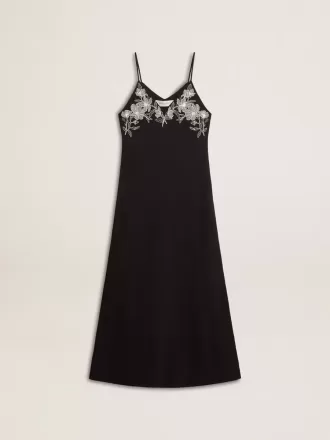 Rochie neagră pentru femei, cu broderie