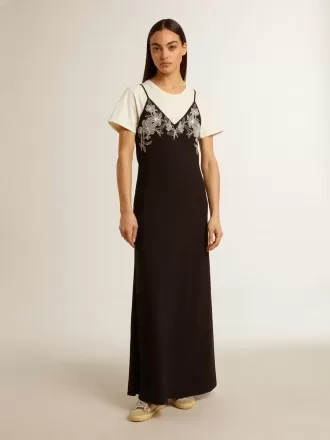 Rochie neagră pentru femei, cu broderie