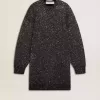 Rochie neagră pentru femei, cu guler rotund și paiete argintii pe toată suprafața Rochie neagră pentru femei, cu guler rotund și paiete argintii pe toată suprafața