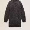 Rochie neagră pentru femei, cu guler rotund și paiete argintii pe toată suprafața Rochie neagră pentru femei, cu guler rotund și paiete argintii pe toată suprafața