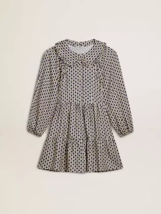 Rochie pentru fete cu imprimeu geometric și guler detașabil