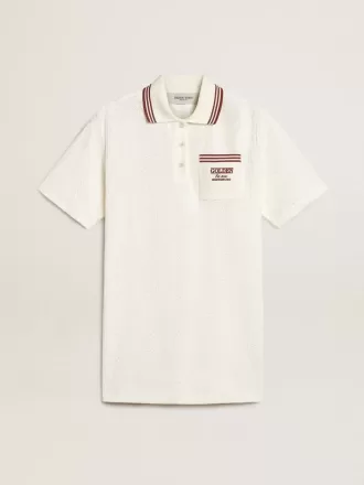 Rochie polo Oasis pentru femei din jersey perforat alb cu dungi burgund