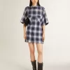 Rochie scurtă pentru femei cu model în carouri 3D și broderie Rochie scurtă pentru femei cu model în carouri 3D și broderie