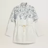 Rochie scurtă pentru femei din bumbac cu dungi albe și imprimeu albastru marin Rochie scurtă pentru femei din bumbac cu dungi albe și imprimeu albastru marin