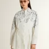 Rochie scurtă pentru femei din bumbac cu dungi albe și imprimeu albastru marin Rochie scurtă pentru femei din bumbac cu dungi albe și imprimeu albastru marin