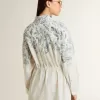 Rochie scurtă pentru femei din bumbac cu dungi albe și imprimeu albastru marin Rochie scurtă pentru femei din bumbac cu dungi albe și imprimeu albastru marin