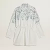 Rochie scurtă pentru femei din bumbac cu dungi albe și imprimeu albastru marin Rochie scurtă pentru femei din bumbac cu dungi albe și imprimeu albastru marin
