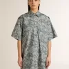 Rochie scurtă pentru femei din poplin de bumbac albastru deschis, cu imprimeu marin pe toată suprafața Rochie scurtă pentru femei din poplin de bumbac albastru deschis, cu imprimeu marin pe toată suprafața