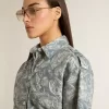 Rochie scurtă pentru femei din poplin de bumbac albastru deschis, cu imprimeu marin pe toată suprafața Rochie scurtă pentru femei din poplin de bumbac albastru deschis, cu imprimeu marin pe toată suprafața