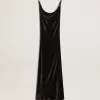 Rochie slip pentru femei, cu efect de catifea neagră