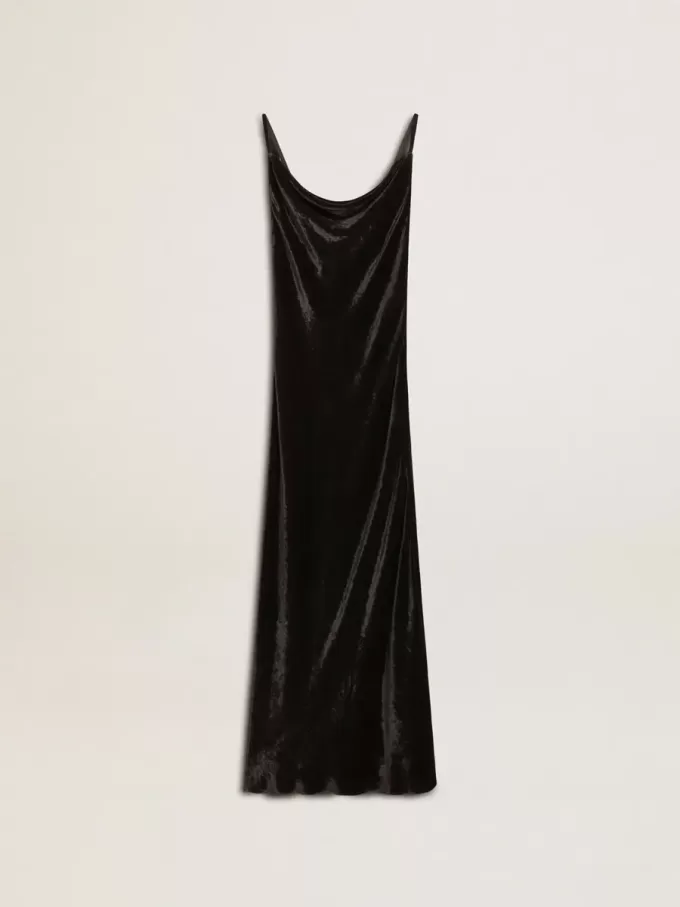 Rochie slip pentru femei, cu efect de catifea neagră