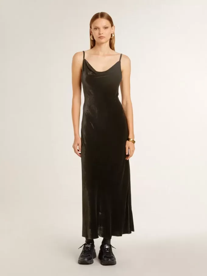 Rochie slip pentru femei, cu efect de catifea neagră